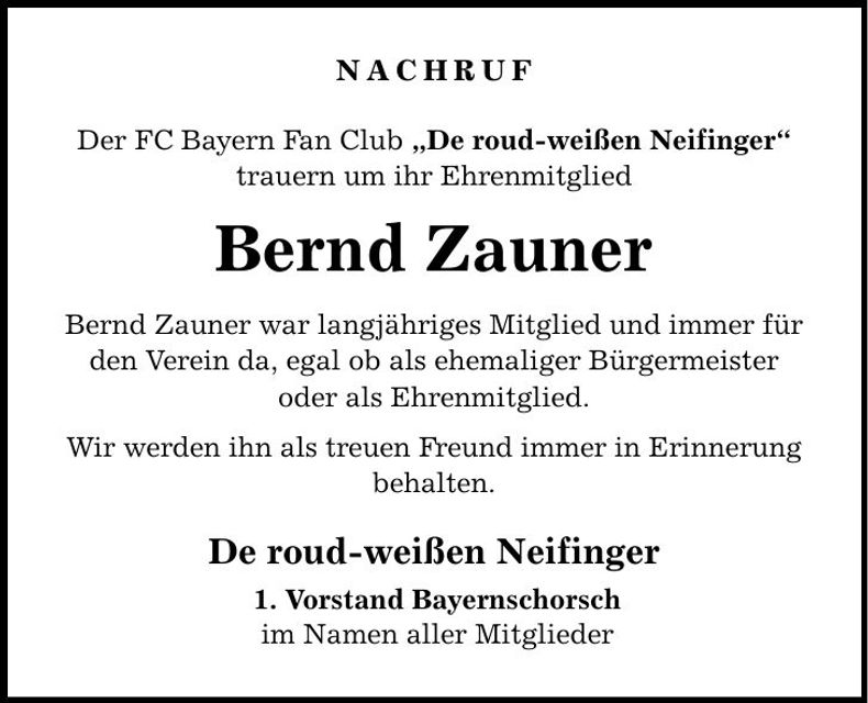 Traueranzeige Bernd Zauner