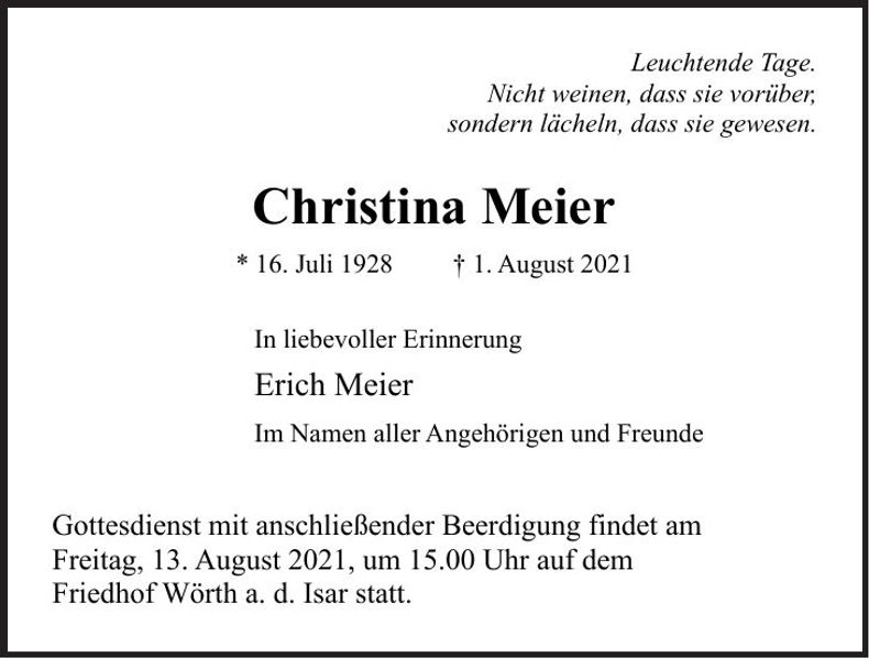 Traueranzeige Christina Meier