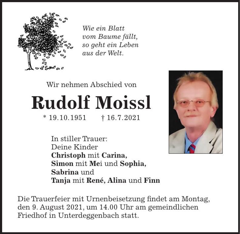 Traueranzeige Rudolf Moissl