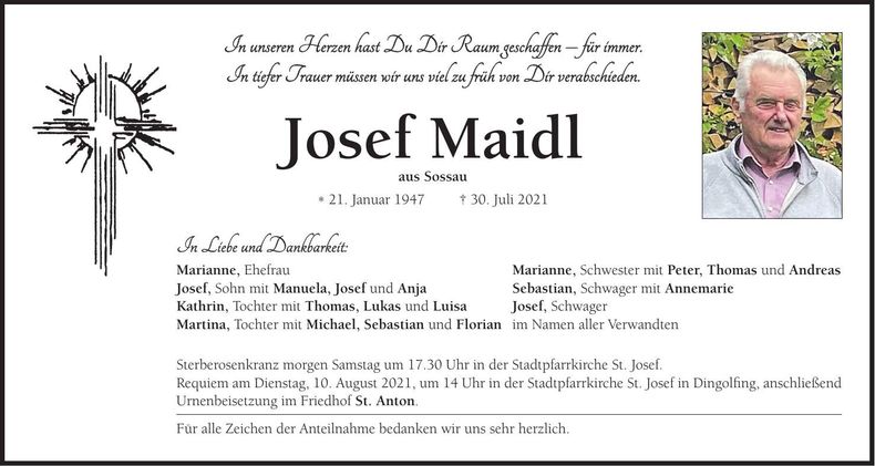 Traueranzeige Josef Maidl