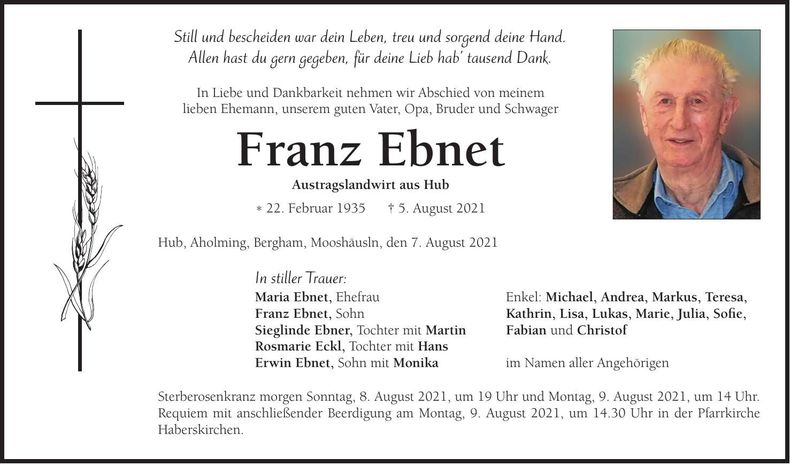 Traueranzeige Franz Ebnet