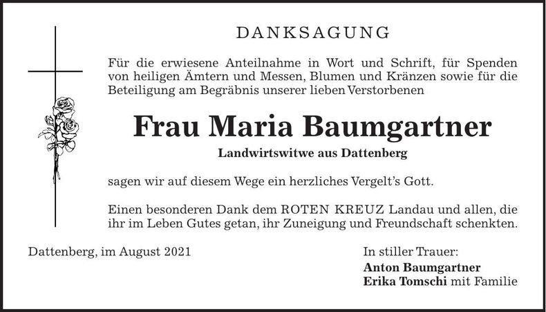 Traueranzeige Maria Baumgartner