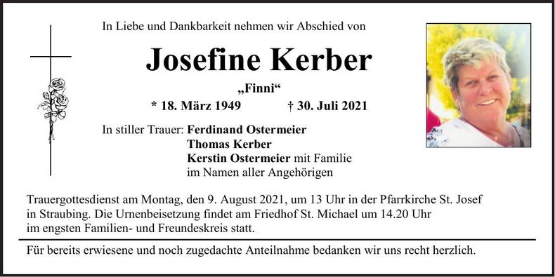 Traueranzeige Josefine Kerber