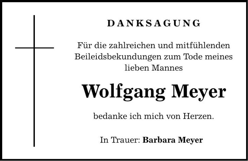 Traueranzeige Wolfgang Meyer