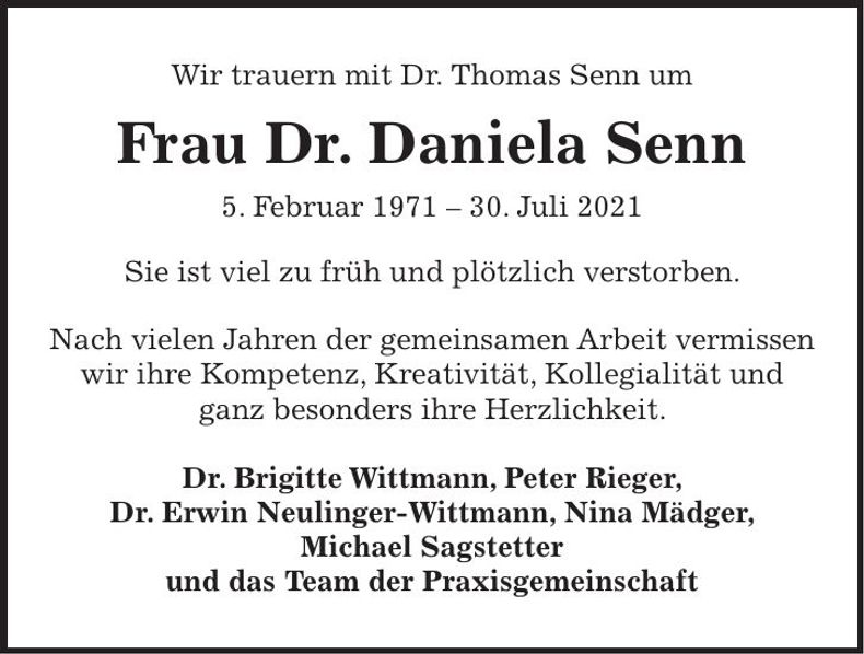 Traueranzeige Daniela Senn