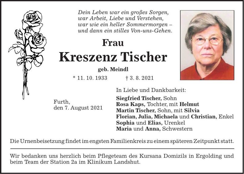 Traueranzeige Kreszenz Tischer