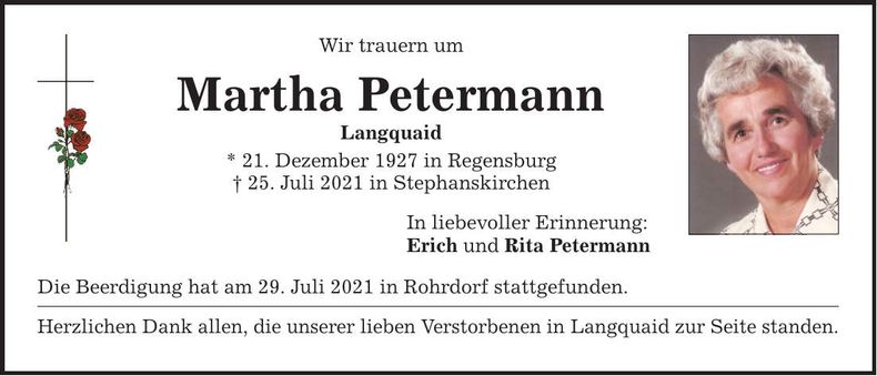 Traueranzeige Martha Petermann