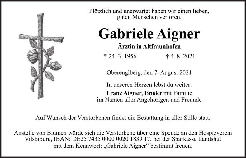 Traueranzeige Gabriele Aigner