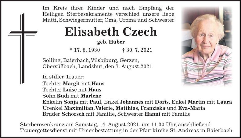 Traueranzeige Elisabeth Czech