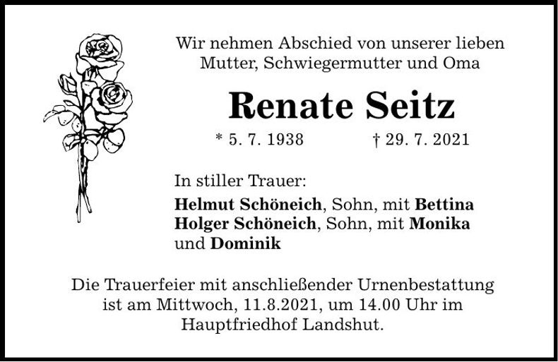Traueranzeige Renate Seitz