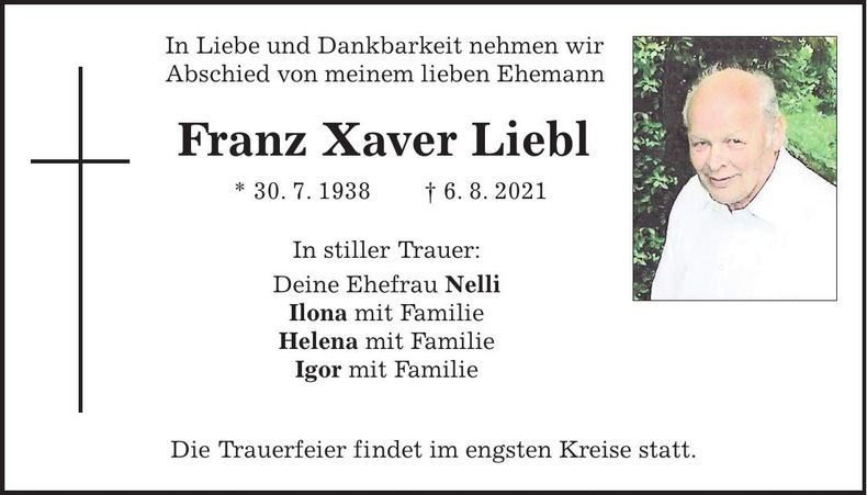 Traueranzeige Franz Xaver Liebl