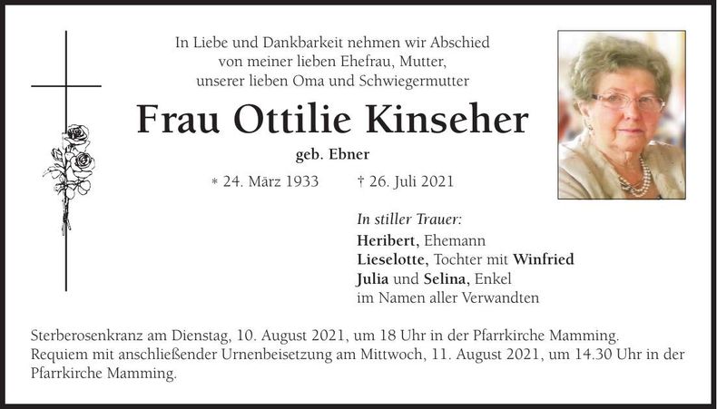 Traueranzeige Ottilie Kinseher
