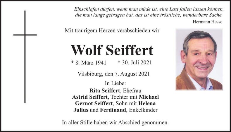Traueranzeige Wolf Seiffert