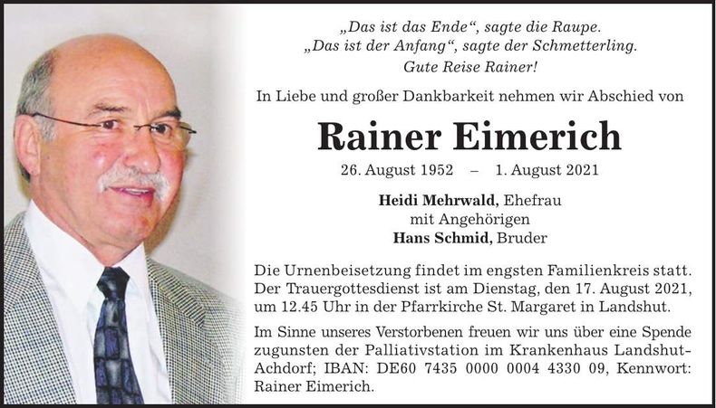 Traueranzeige Rainer Eimerich