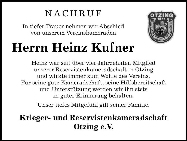 Traueranzeige Heinz Kufner