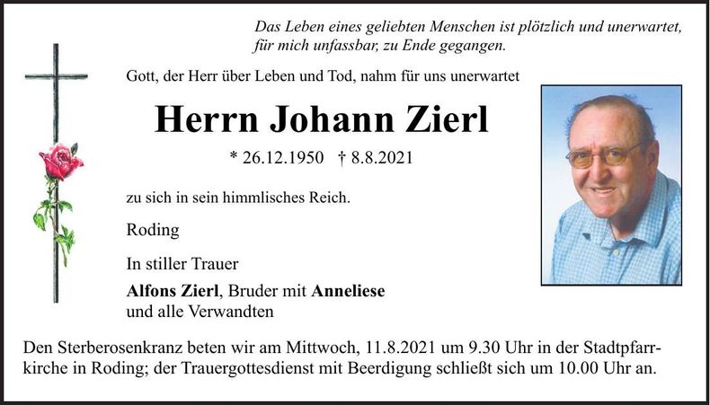 Traueranzeige Johann Zierl