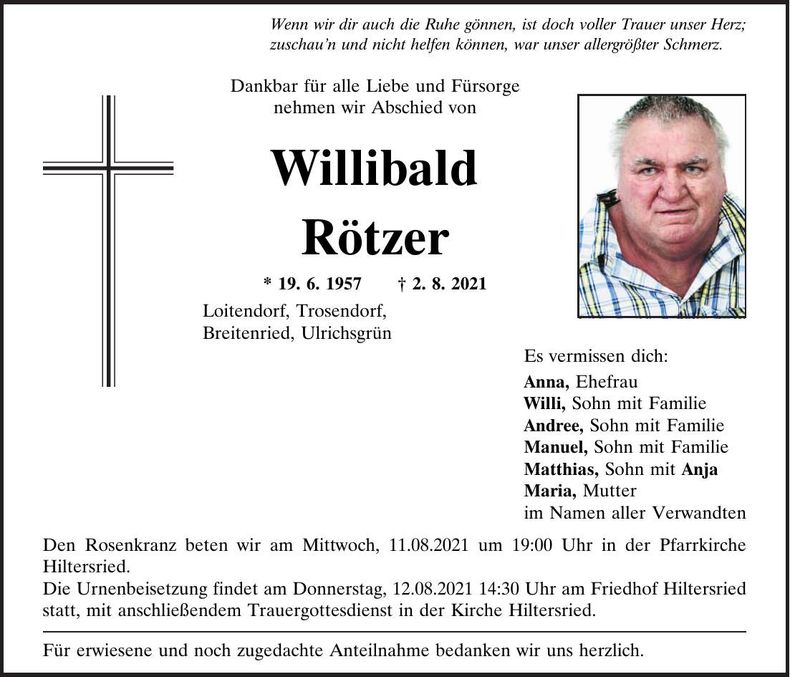 Traueranzeige Willibald Rötzer