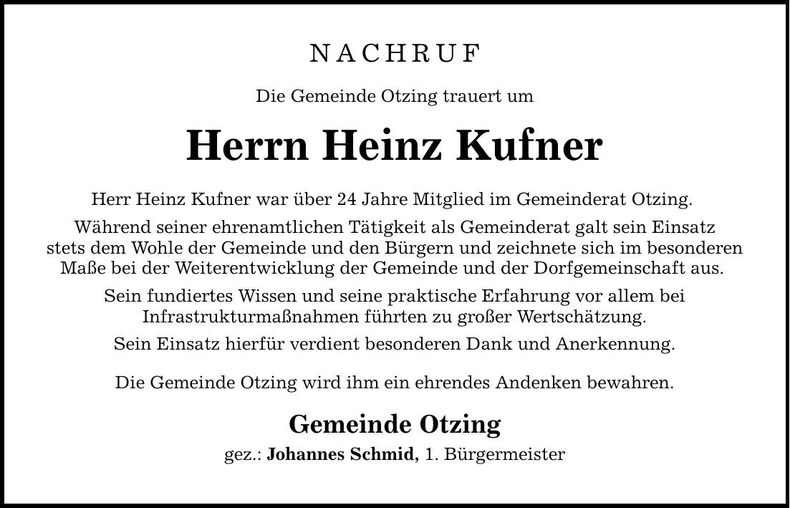 Traueranzeige Heinz Kufner