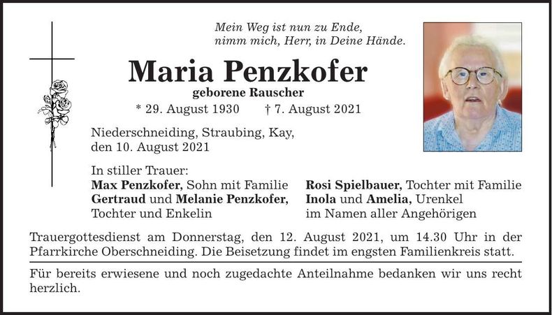 Traueranzeige Maria Penzkofer
