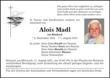 Traueranzeige Alois Madl