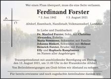Traueranzeige Ferdinand Forster