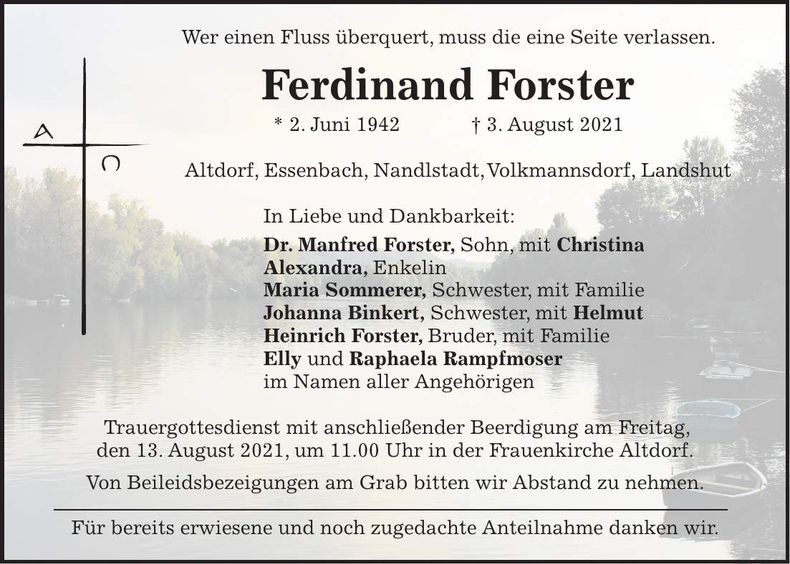 Traueranzeige Ferdinand Forster