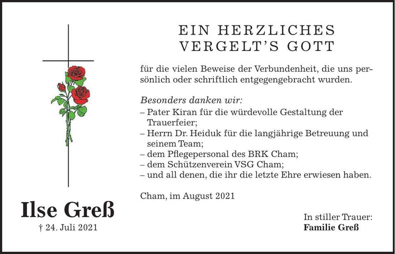 Traueranzeige Ilse Greß