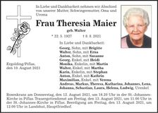 Traueranzeige Theresia Maier