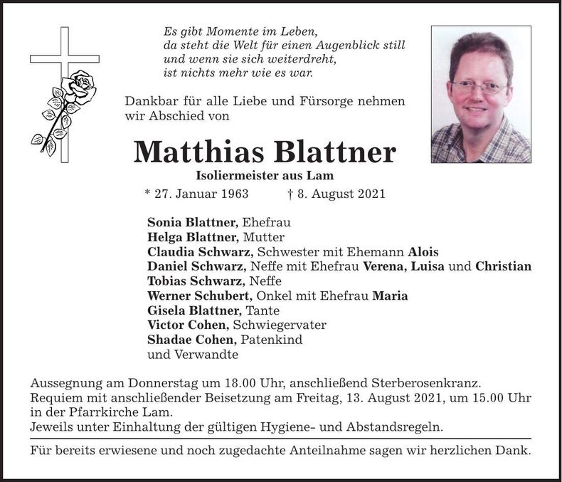 Traueranzeige Matthias Blattner