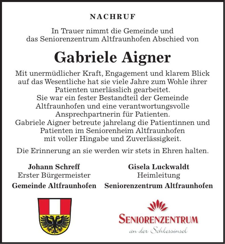 Traueranzeige Gabriele Aigner