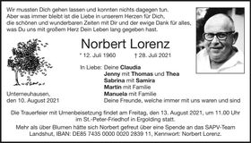 Traueranzeige Norbert Lorenz