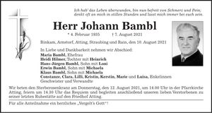 Traueranzeige Johann Bambl