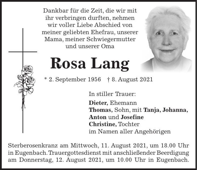 Traueranzeige Rosa Lang