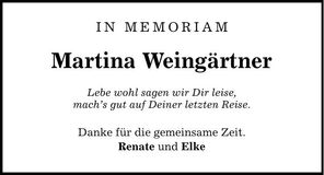 Traueranzeige Martina Weingärtner