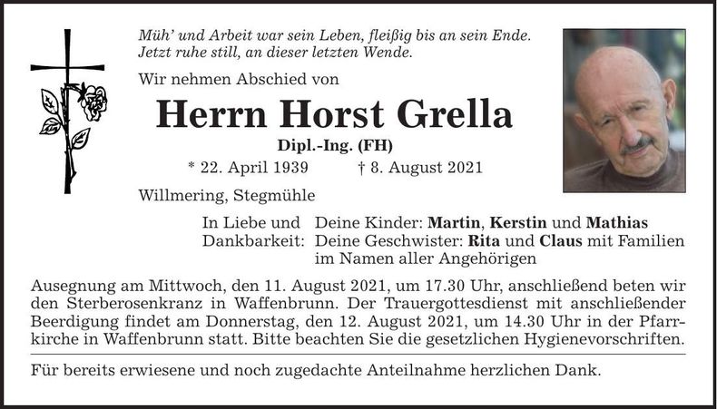 Traueranzeige Horst Grella