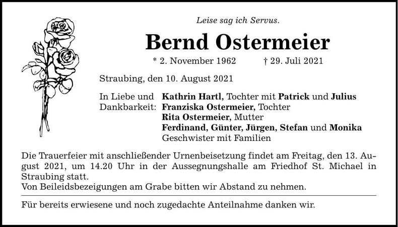 Traueranzeige Bernd Ostermeier