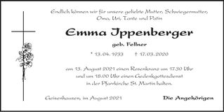 Traueranzeige Emma Ippenberger