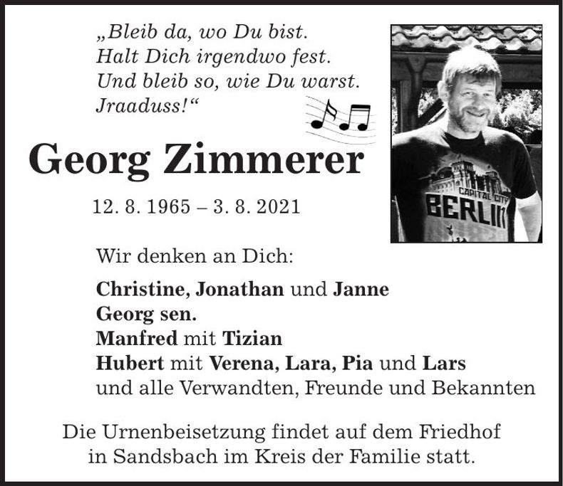 Traueranzeige Georg Zimmerer