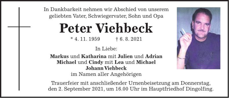 Traueranzeige Peter Viehbeck