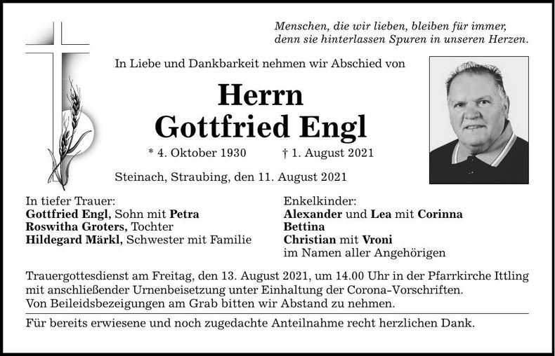 Traueranzeige Gottfried Engl