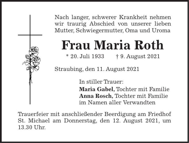 Traueranzeige Maria Roth
