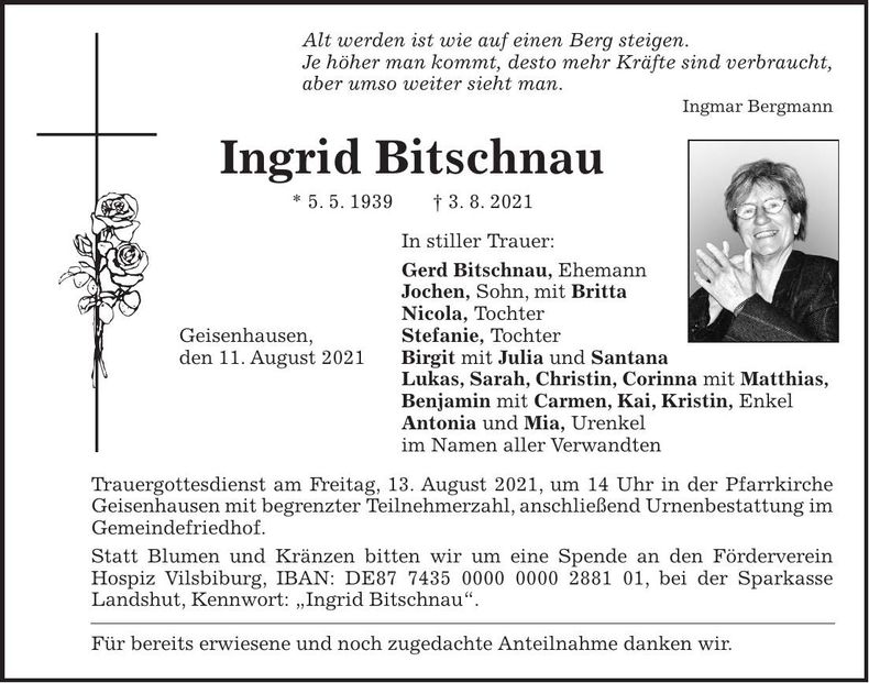 Traueranzeige Ingrid Bitschnau