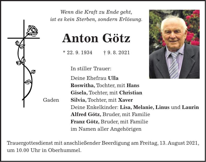 Traueranzeige Anton Götz