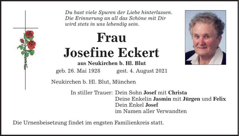 Traueranzeige Josefine Eckert