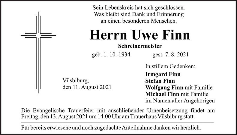 Traueranzeige Uwe Finn