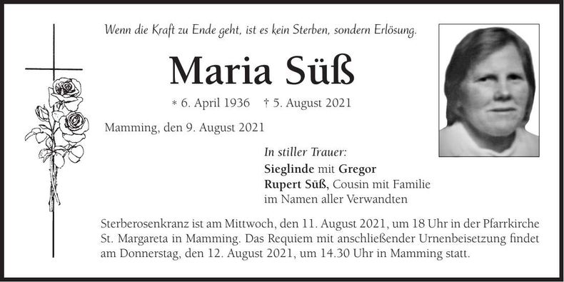 Traueranzeige Maria Süß