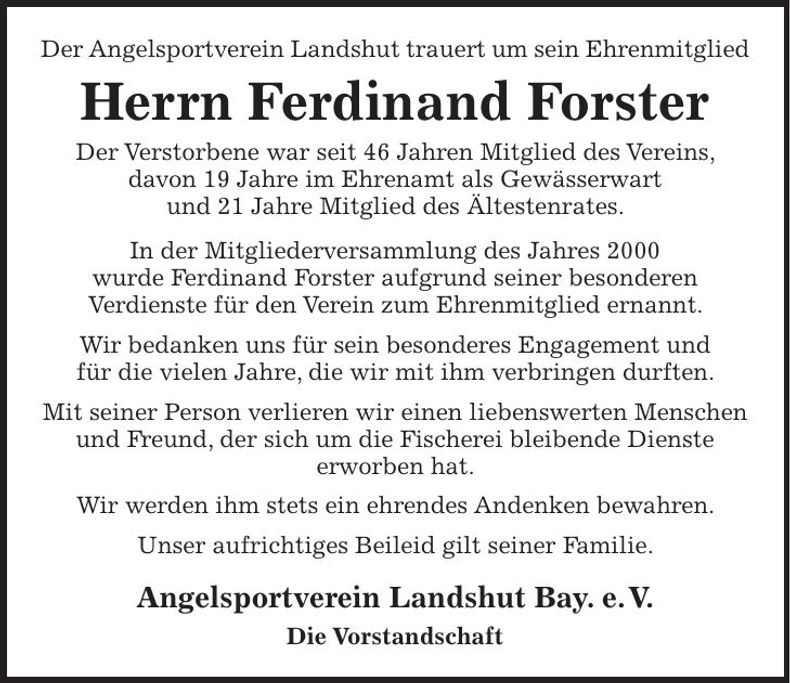 Traueranzeige Ferdinand Forster