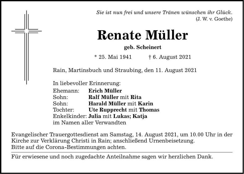 Traueranzeige Renate Müller