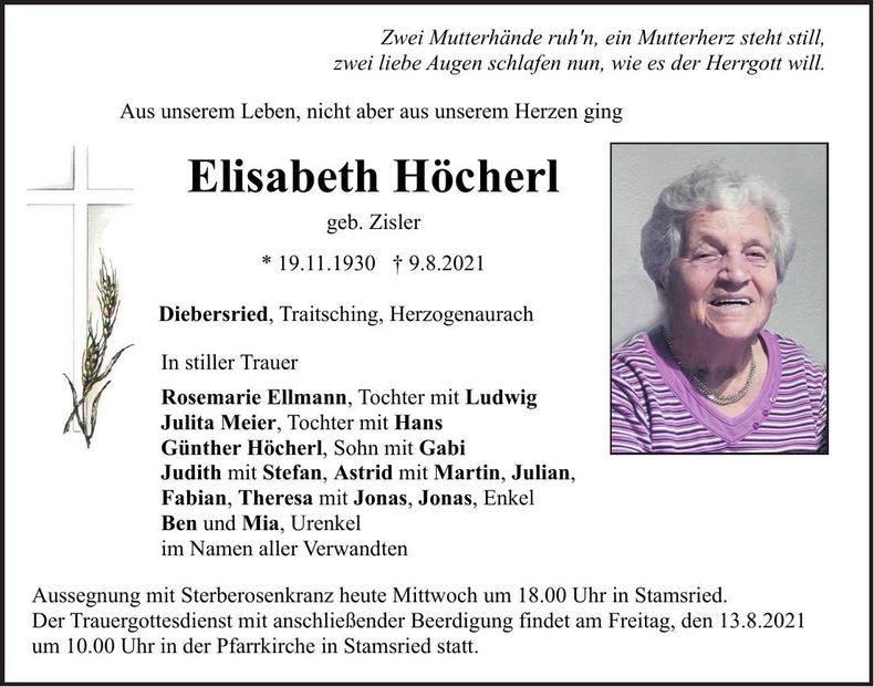 Traueranzeige Höcherl Elisabeth