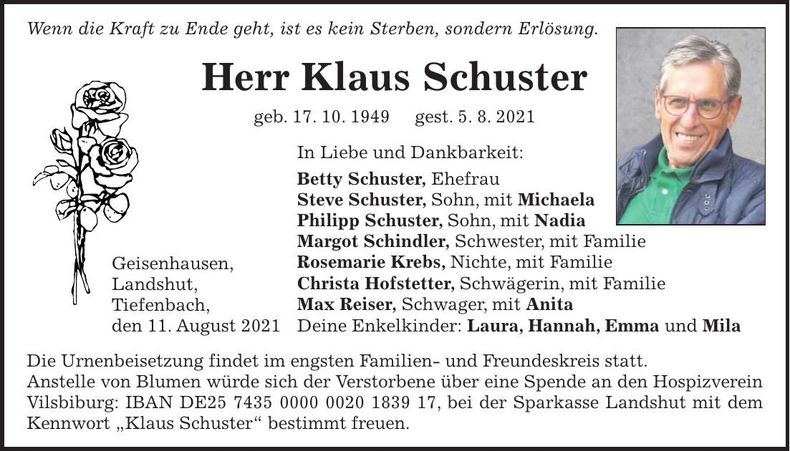 Traueranzeige Klaus Schuster